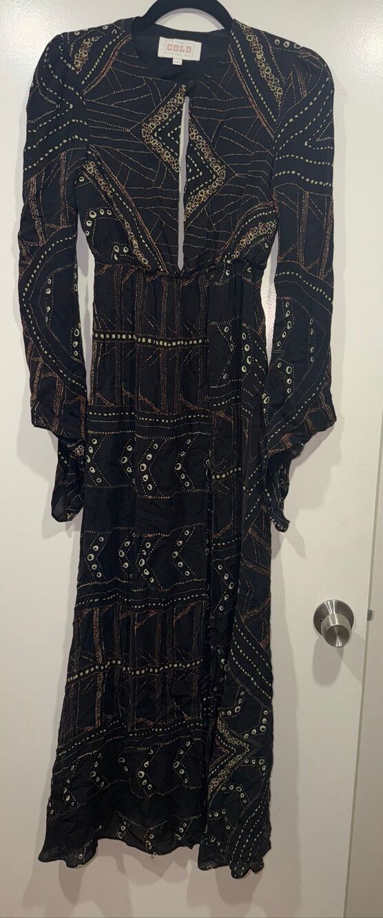 STONE COLD FOX long sleeve black dress with pattern size 0